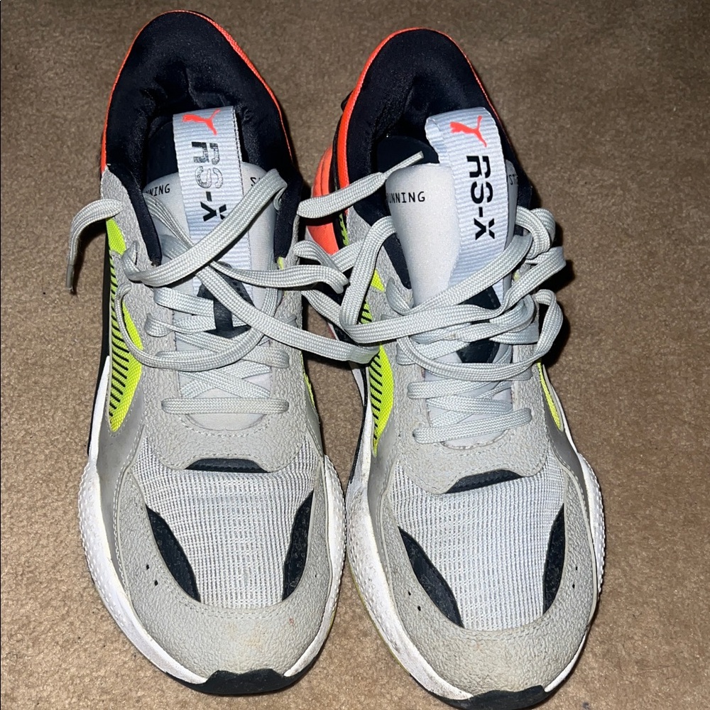 Puma RS-X Sneakers - Gray, Neon Yellow, and Orange